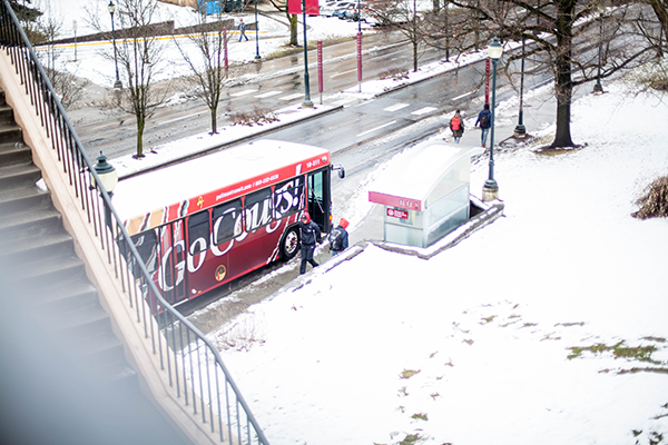 WSU bus at bus stop